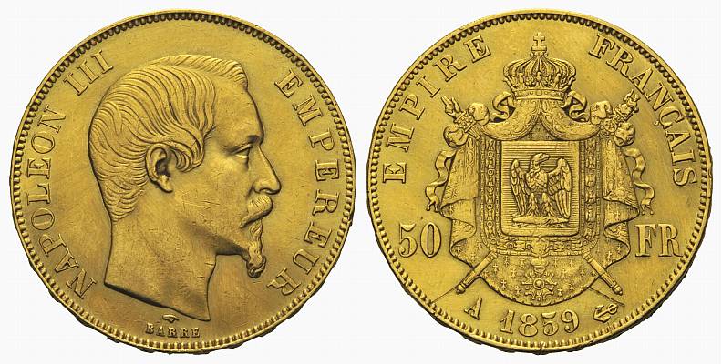 Foto Frankreich: Napoleon Iii , 1852-1870 50 Francs 1859 A