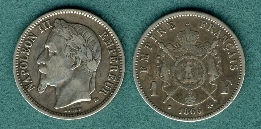 Foto Frankreich 1 Franc 1866 Bb