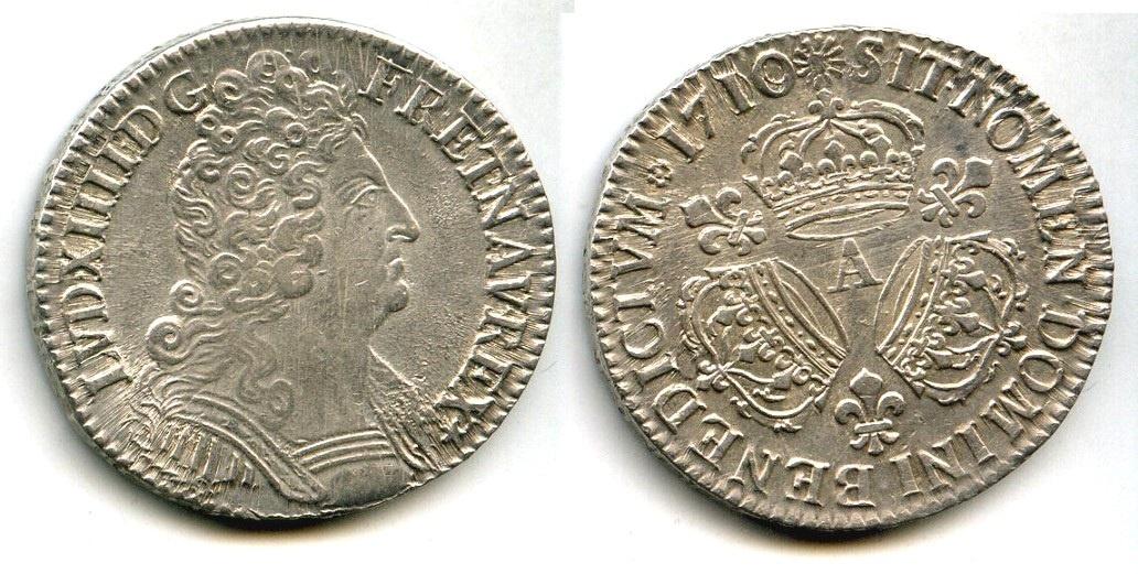 Foto Frankreich 1/2 Ecu aux trois couronnes 1710 über 1709
