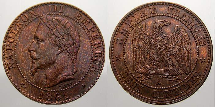 Foto Frankreich 2 Centimes (Bronze) 1861 A