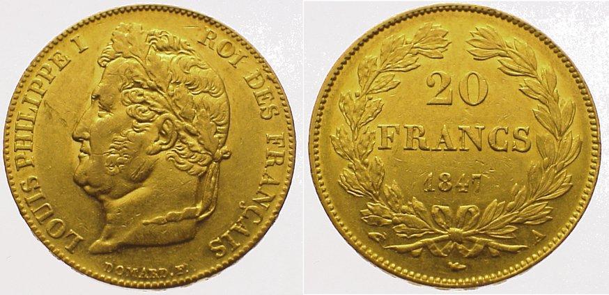 Foto Frankreich 20 Francs Gold 1847 A