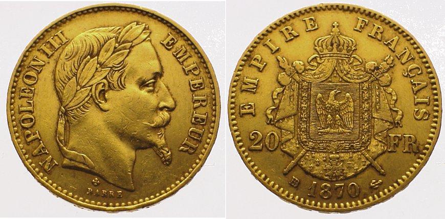 Foto Frankreich 20 Francs Gold 1870