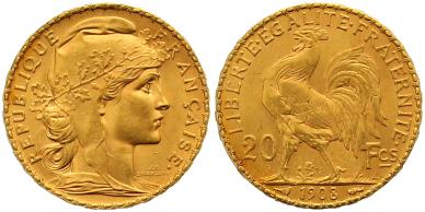 Foto Frankreich 20 Francs Gold 1908 A