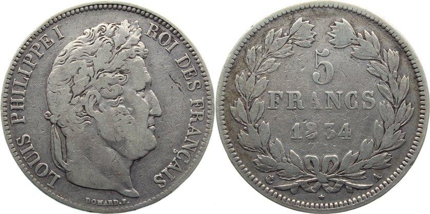 Foto Frankreich 5 Franc 1834 A