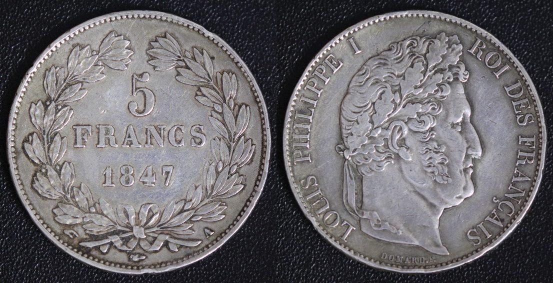 Foto Frankreich 5 Francs 1847 A