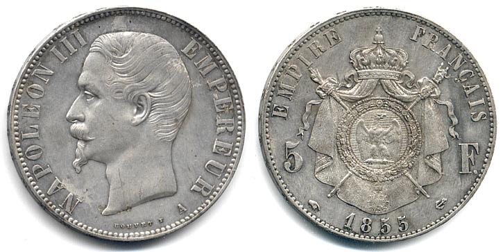 Foto Frankreich 5 Francs 1855 A