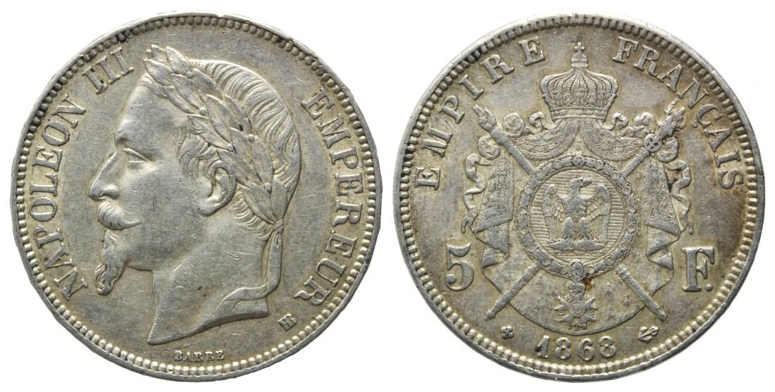 Foto Frankreich, 5 Francs 1868 Bb, Strasbourg,