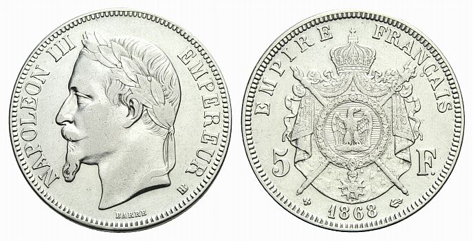 Foto Frankreich 5 Francs 1868