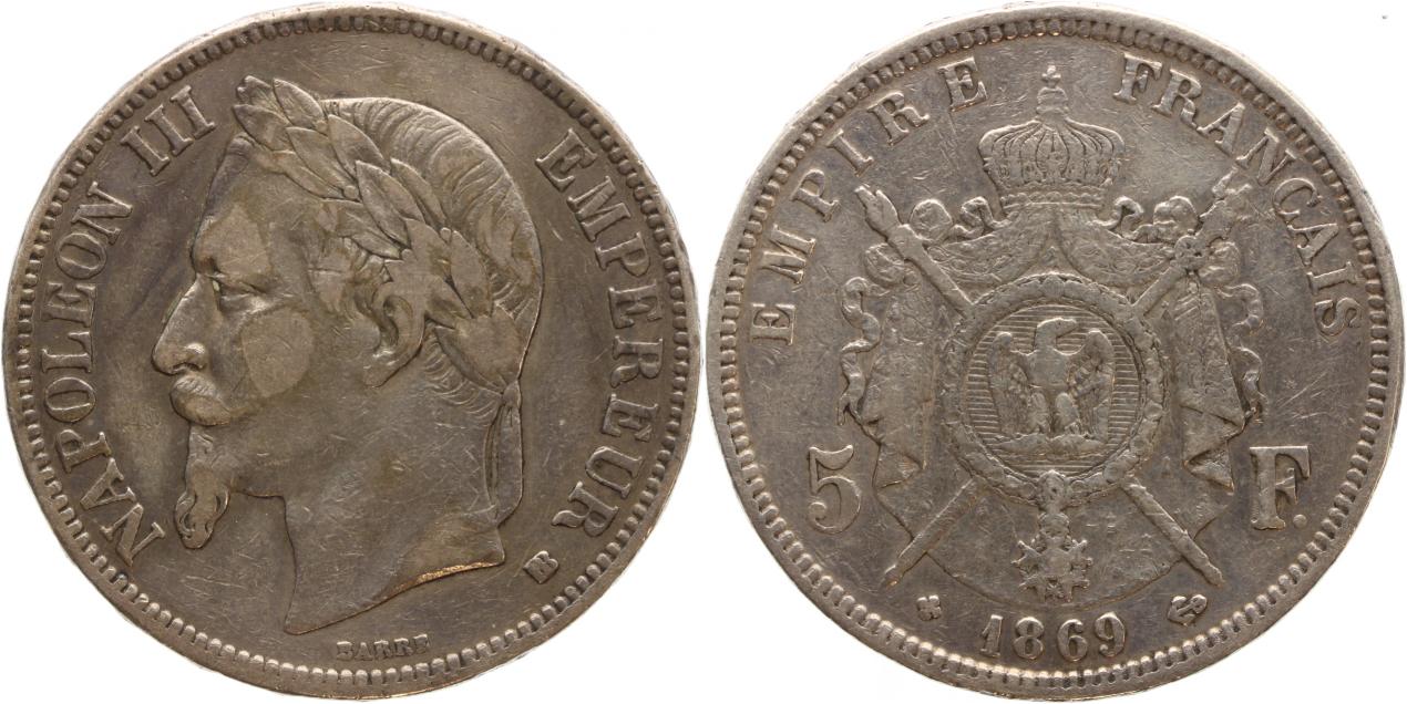 Foto Frankreich 5 Francs 1869