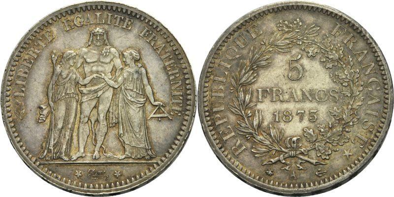 Foto Frankreich 5 Francs 1873