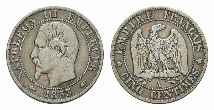 Foto Frankreich Bronze-5 Centimes 1853 A