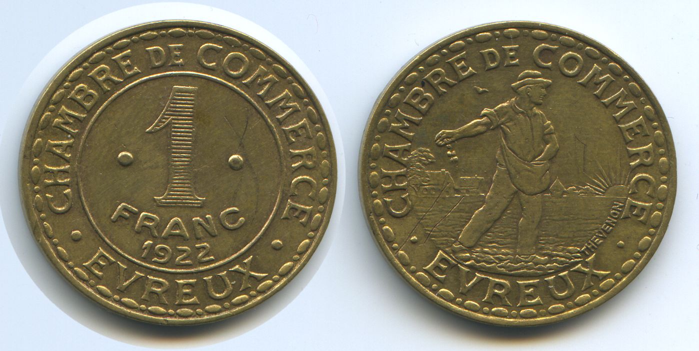 Foto Frankreich Evreux 1 Franc 1922
