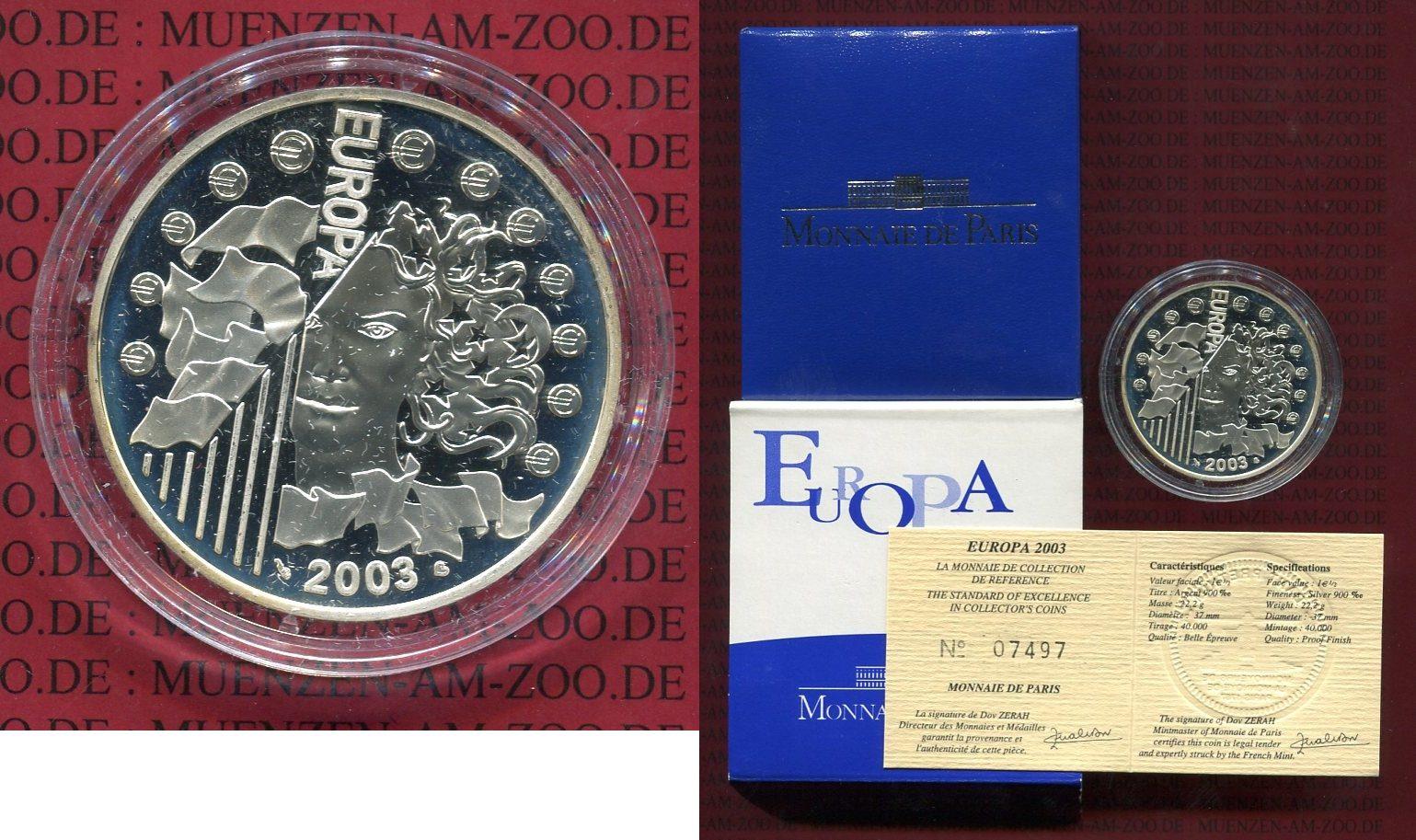 Foto Frankreich France 1 1/2 Euro Silbermünze, 1,5 Euro 2003