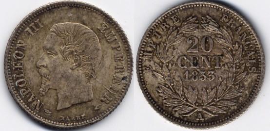 Foto Frankreich / France 20 centimes 1853 A