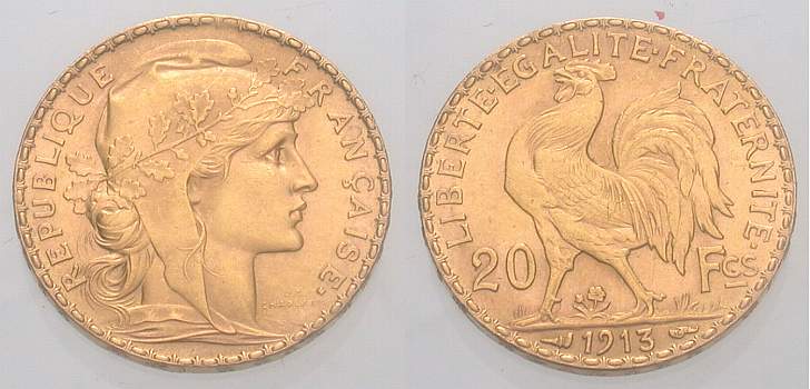 Foto Frankreich / France 20 Francs Gold 1913 A