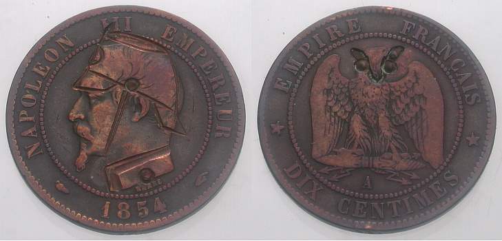 Foto Frankreich / France Kupfer 10 Centimes 1854 A