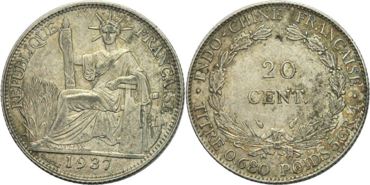 Foto Frankreich Indochina 20 Centimes 1937
