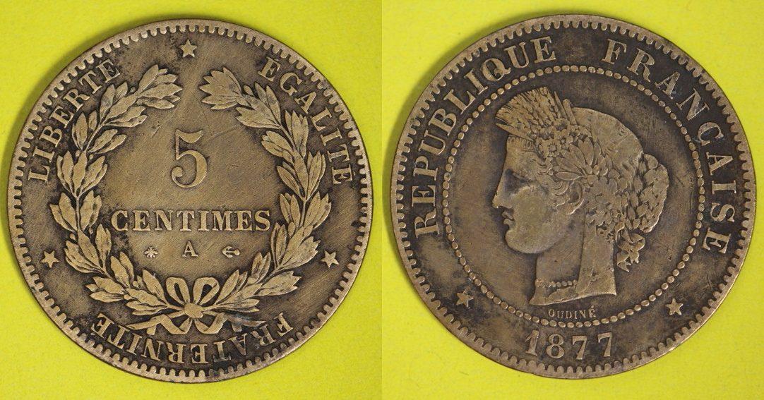 Foto Frankreich, Republik 5 Centimes 1877 A