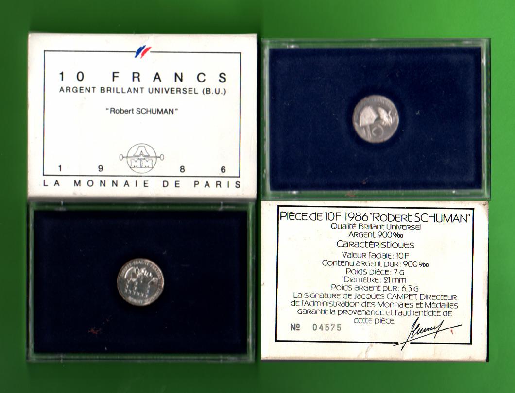 Foto Frankreich,Repl 10 Francs,Silber in Etui 1986