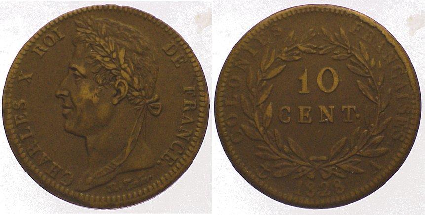 Foto Französische Kolonien 10 Centimes 1828 A