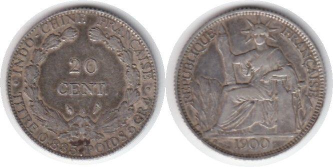 Foto Französische Kolonien 20 Centimes 1900