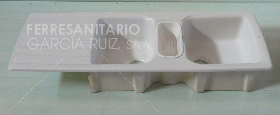 Foto Fregadero de gres Beverly 130 de 2 senos y esc 1300x500 mm blanco