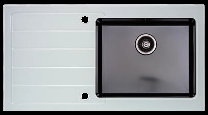 Foto Fregadero nayes 321257 cristal blanco, cubeta inox, escurridor izquier