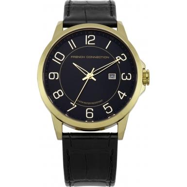 Foto French Connection Mens Black Leather Strap Watch Model Number:FC1050GB
