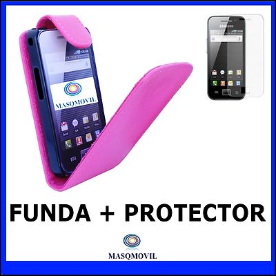 Foto Funda Cuero Carcasa Samsung Galaxy Ace S5830 - Fucsia / Rosa Fuerte + Protector