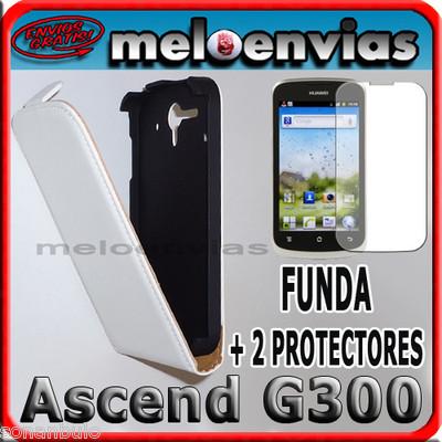 Foto Funda Cuero Piel + 2 X Protector Huawei Ascend G300 U8818 Iman Blanco Blanca
