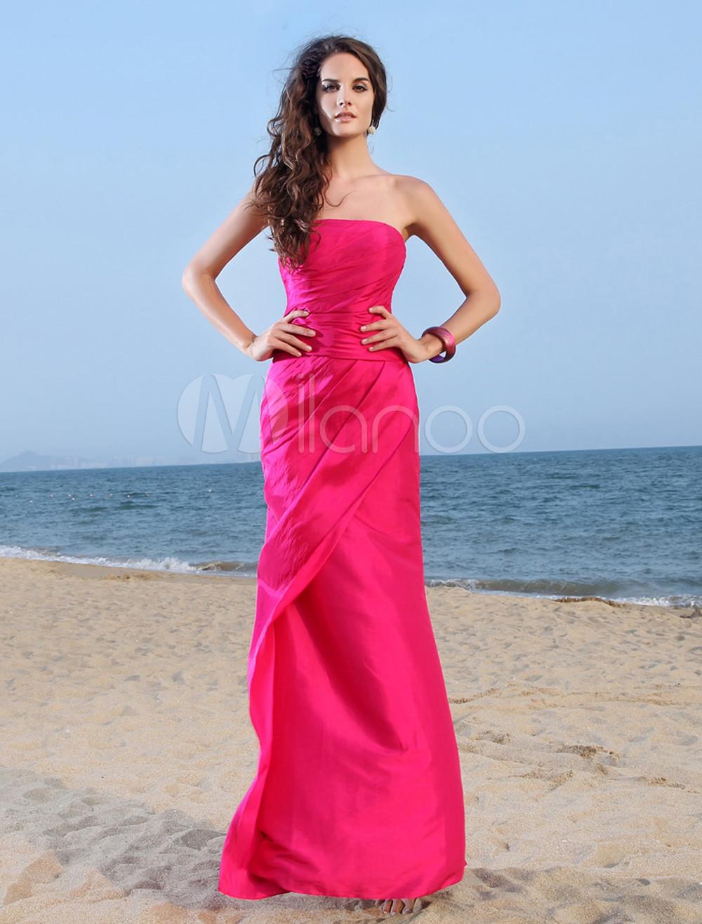 Foto Funda fucsia tafetán Criss-Cross-vestido vestido de fiesta