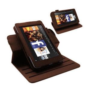 Foto Funda Kindle Fire HD Slimline Rotating Stand Case estilo cuero - marrn