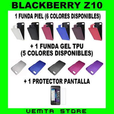 Foto Funda Piel + Funda Gel Tpu + Protector Pantalla Blackberry Z10 Carcasa Pack 3en1