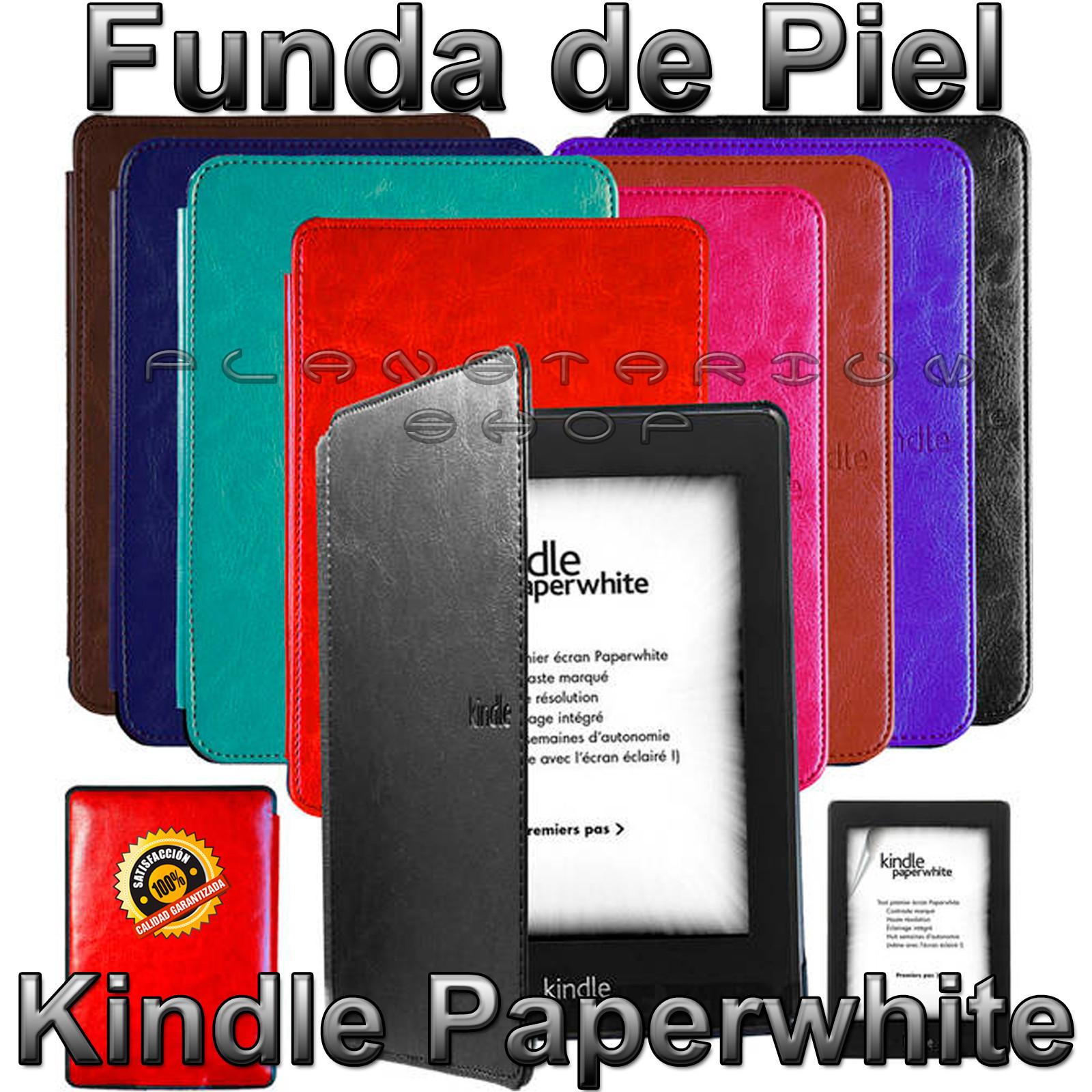 Foto Funda Piel Cuero Amazon Kindle Paperwhite Colores Negra Azul Roja Morada Marron