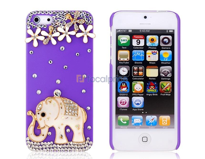 Foto Funda protectora 3D del elefante del Rhinestone para el iPhone 5 (púrpura)