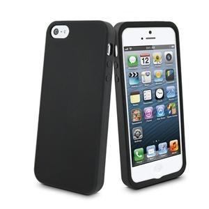 Foto funda silicona negra + protector pantalla apple iphone 5 muvit