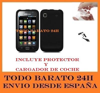 Foto Funda Silicona Negro Samsung Galaxy S Plus I9001 I9000 + Protector + Cargador