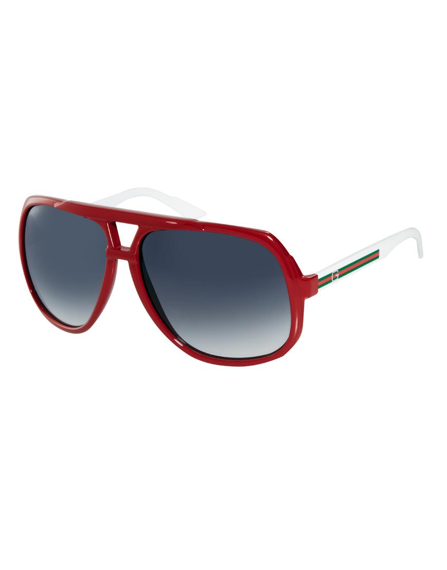 Foto Gafas de sol estilo aviador cuadradas rojas y blancas de Gucci Hd8 ...