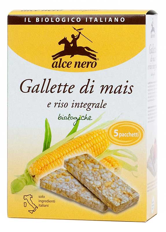 Foto Galletas rectangulares de maíz y arroz integral - estuche Alce Nero