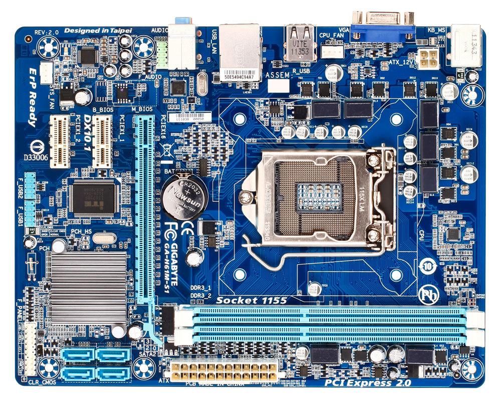 Foto Gigabyte ga-h61m-s1, ddr3-sdram, dual, 1.5 v, intel, socket h2