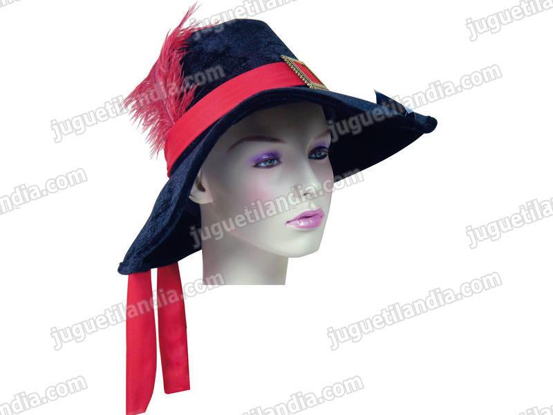 Foto Gorro mosquetero con pluma negra o roja