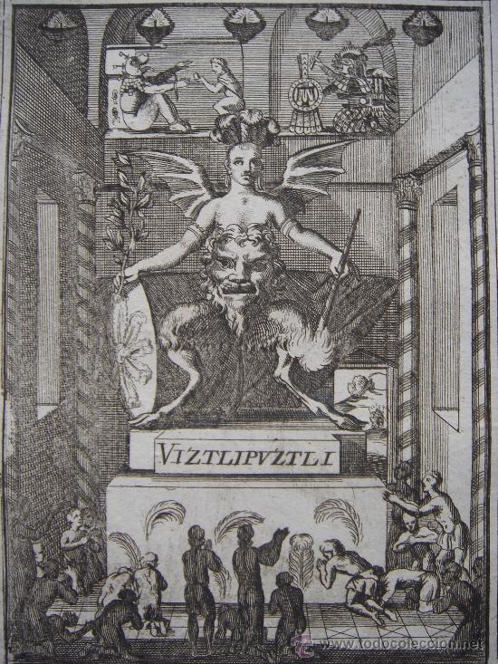 Foto grabado ídolo azteca, huitzilopochtli, méjico, mallet, original,1