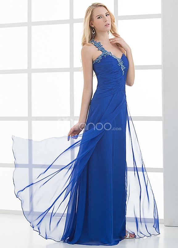 Foto Gracia vestido azul rebordear Novia piso-longitud vestido de fiesta