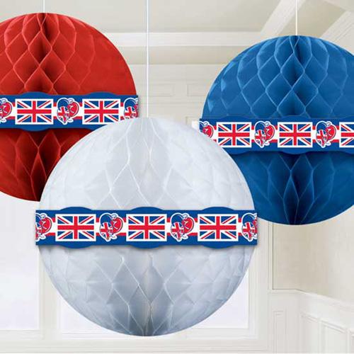 Foto Gran Bretaña Rojo Blanco Azul Bolas de Nido de Abeja 30cms Pack de 3