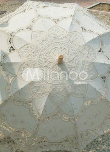 Foto Gran soporte de acero inoxidable de algodón Marfil madera mango boda paraguas