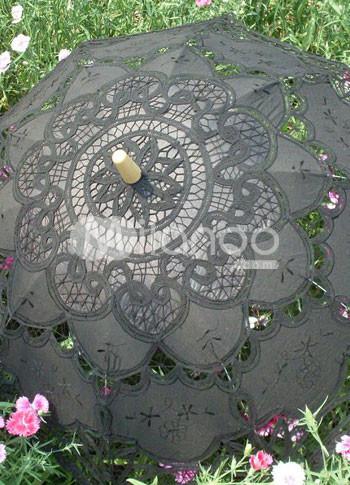 Foto Gran soporte de acero inoxidable de algodón negro madera mango boda paraguas