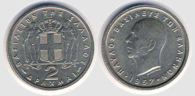 Foto Griechenland 2 Drachmai 1957