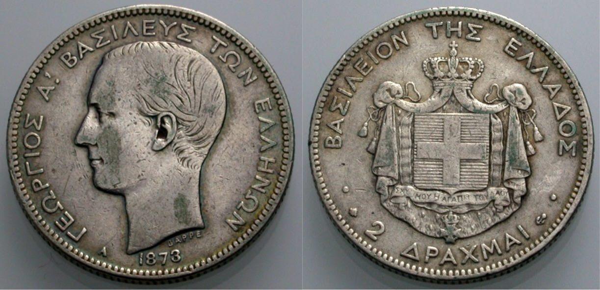 Foto Griechenland 2 Drachmen 1873