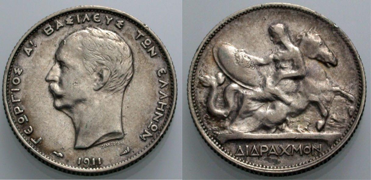 Foto Griechenland 2 Drachmen 1911