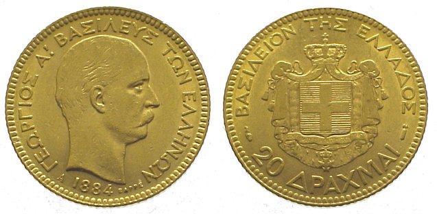 Foto Griechenland 20 Drachmen Gold 1884